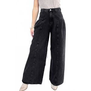 NEW UMORGER pleated wide leg denim pants in black